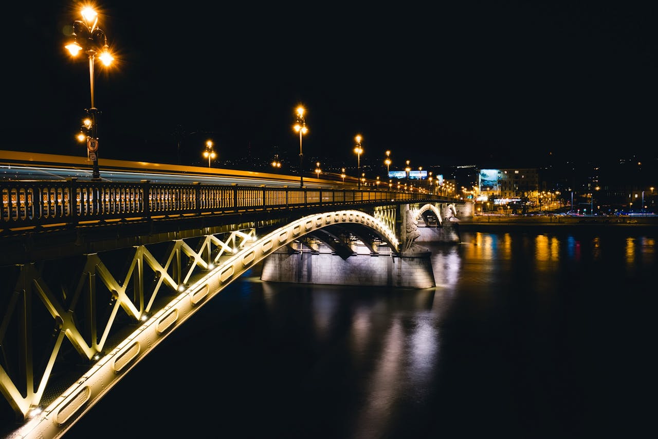 Gray Steel Bridge during Nighttime